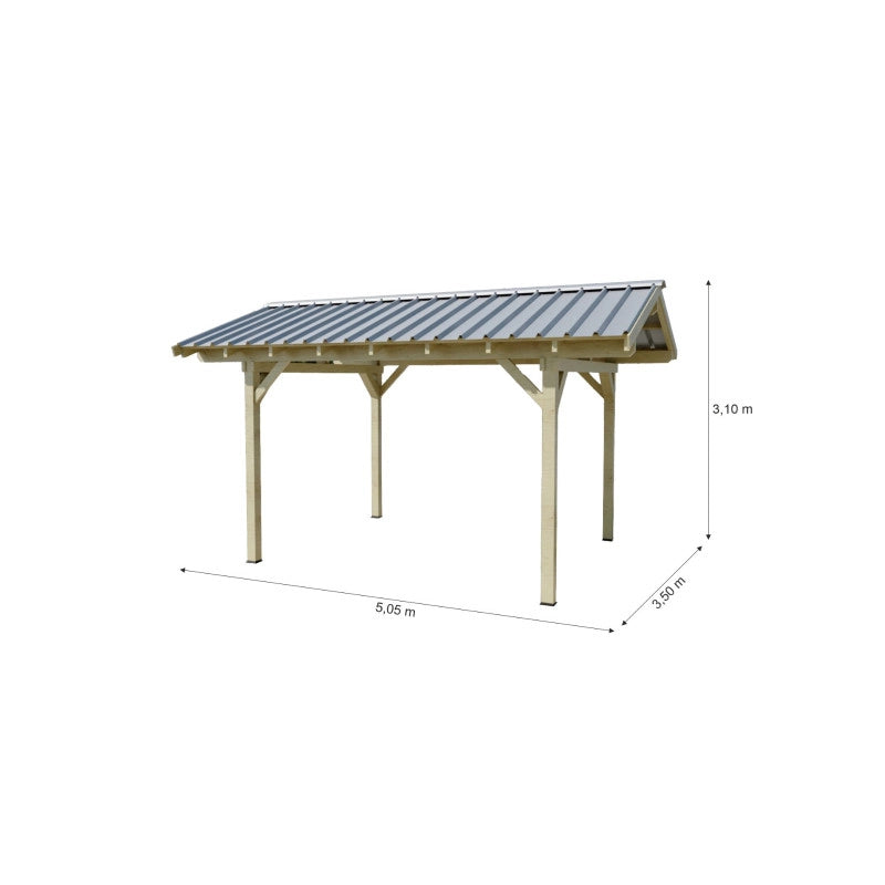 Tettoia posto auto in legno abete 300x362 cm – Altezza 310 cm – Carport con copertura auto in acciaio zincato  – KA3550BA Foresta