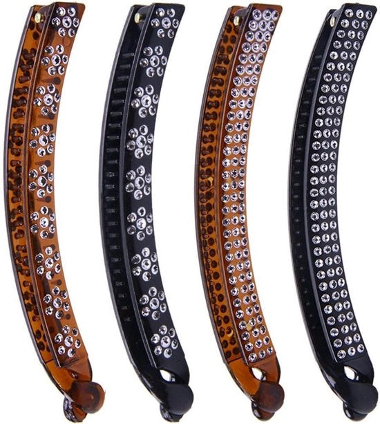 Set di 4 spille per capelli in plastica da 11 cm - Clip per capelli in forma di banana nera con diamante - Accessori per capelli di importazione giapponese e coreana