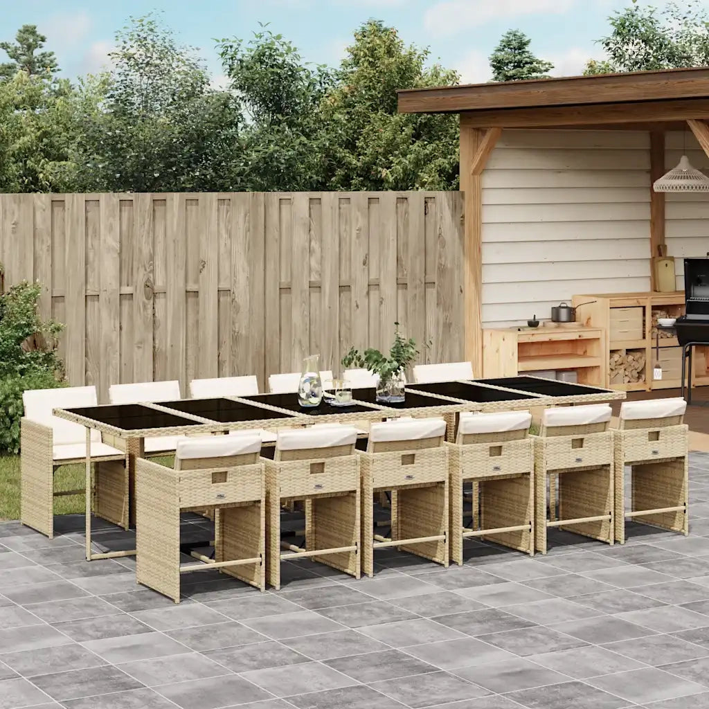 Set da Pranzo da Giardino 13 pz con Cuscini Beige in Polyrattan 3211126