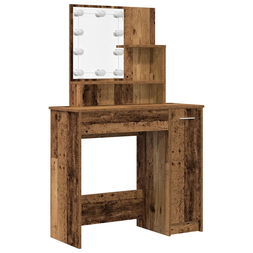 Set Tavolo da Toeletta con LED Legno Antico Legno Multistrato