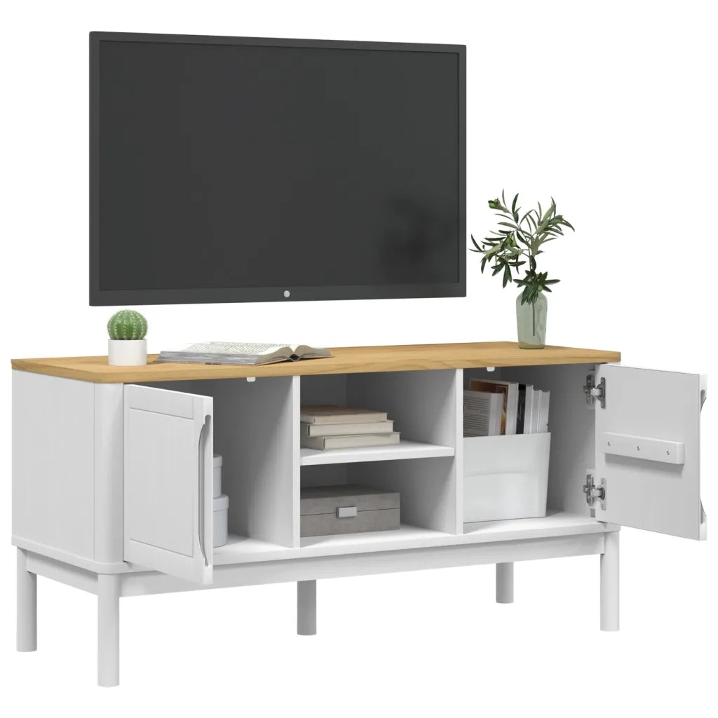 Mobile TV FLORO Bianca 114x43x55 cm in Legno Massello di Pino 374015