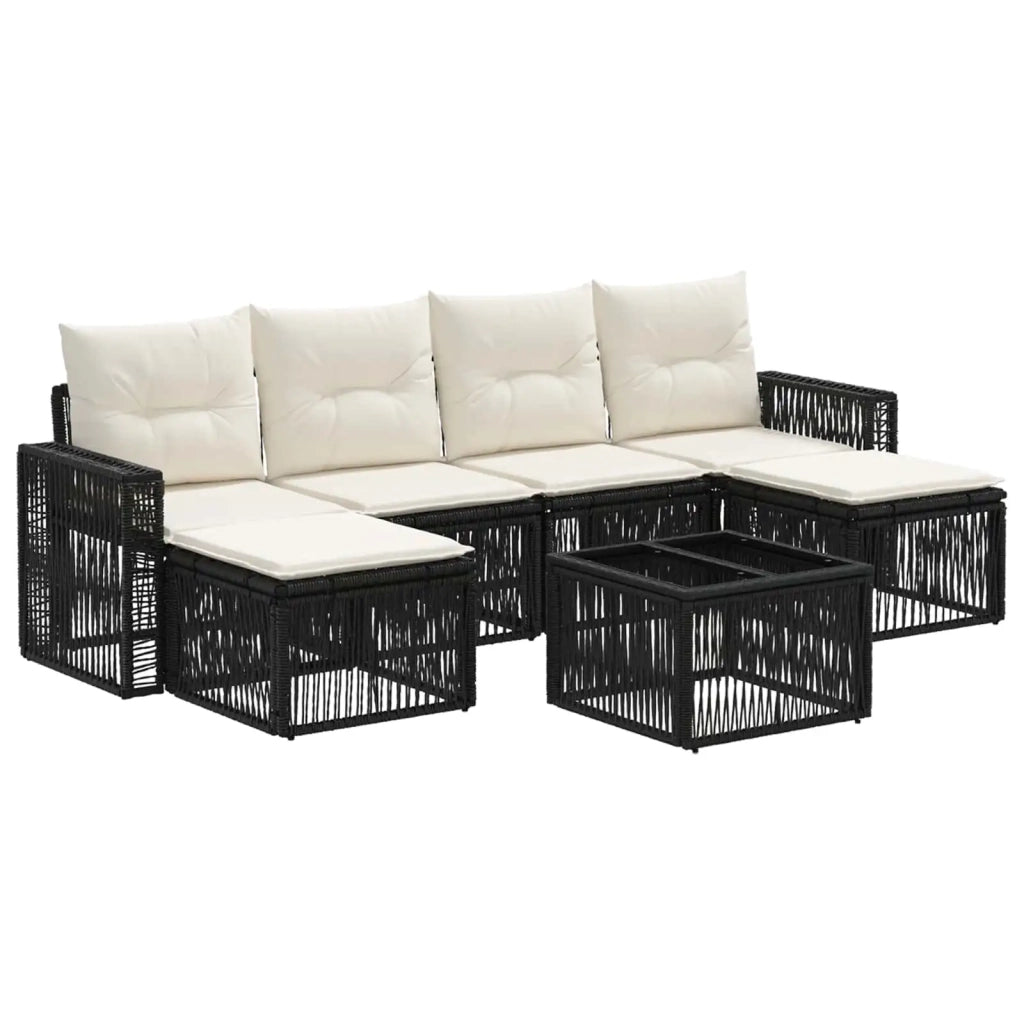 Set Divano da Giardino 7 pcs Nero e Bianco Crema polyrattan