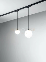 Sospensione in vetro opale Binario d.23cm bianco opaco cavo tessuto bianco LED 24W 3000K CRI?82 220-240V  1680Lm
