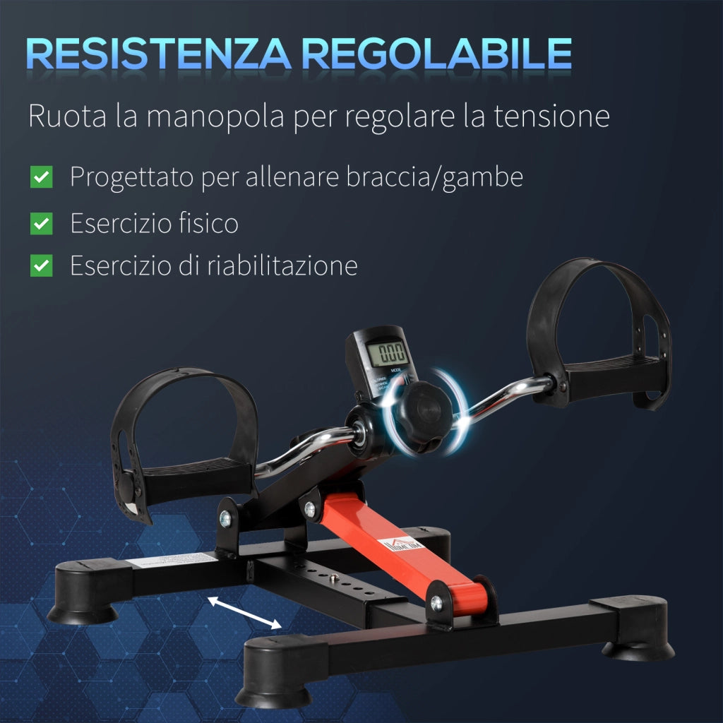 EasyComfort Mini Cyclette per Riabilitazione con Altezza e Resistenza Regolabile e Display LCD, in Acciaio e ABS, Nera e Rossa