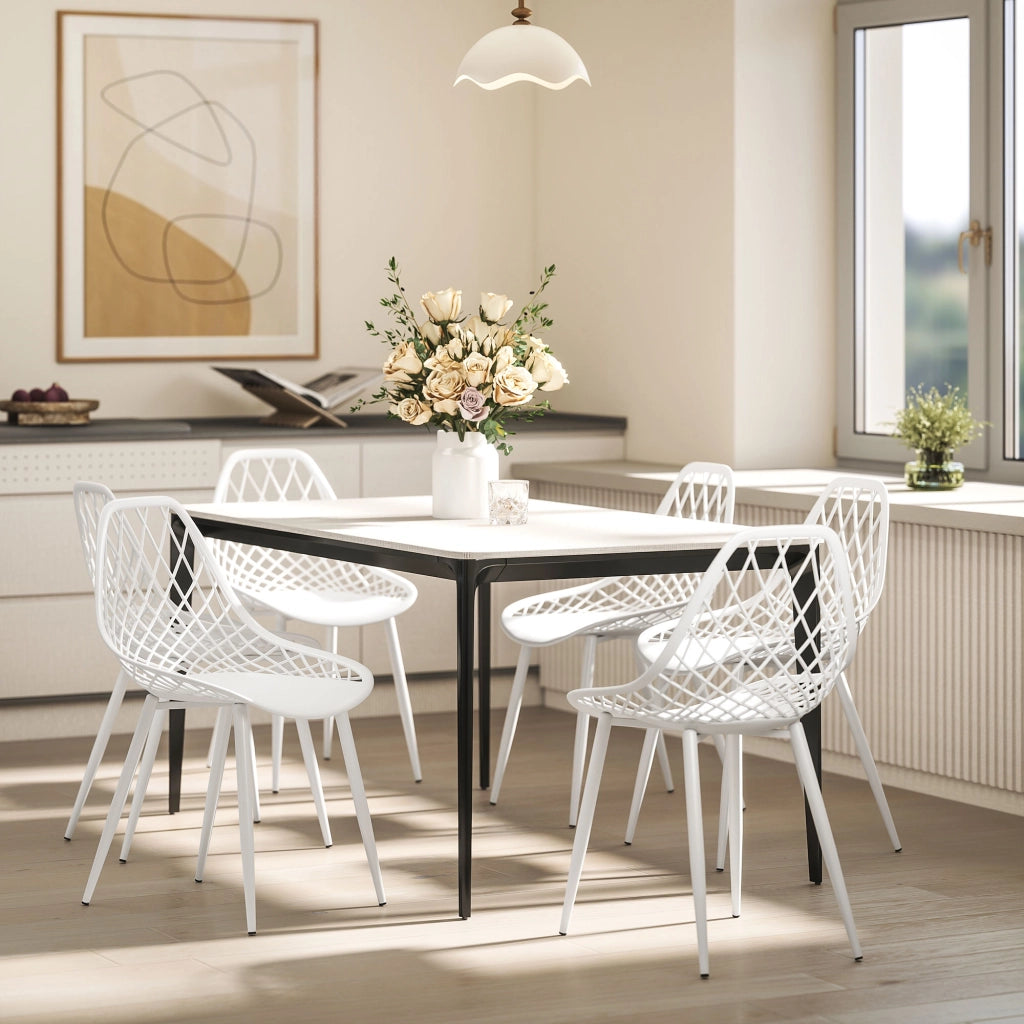 Set 4 Sedie da Pranzo Moderne ¨C Zephmum ¨C Plastica e Metallo Bianco