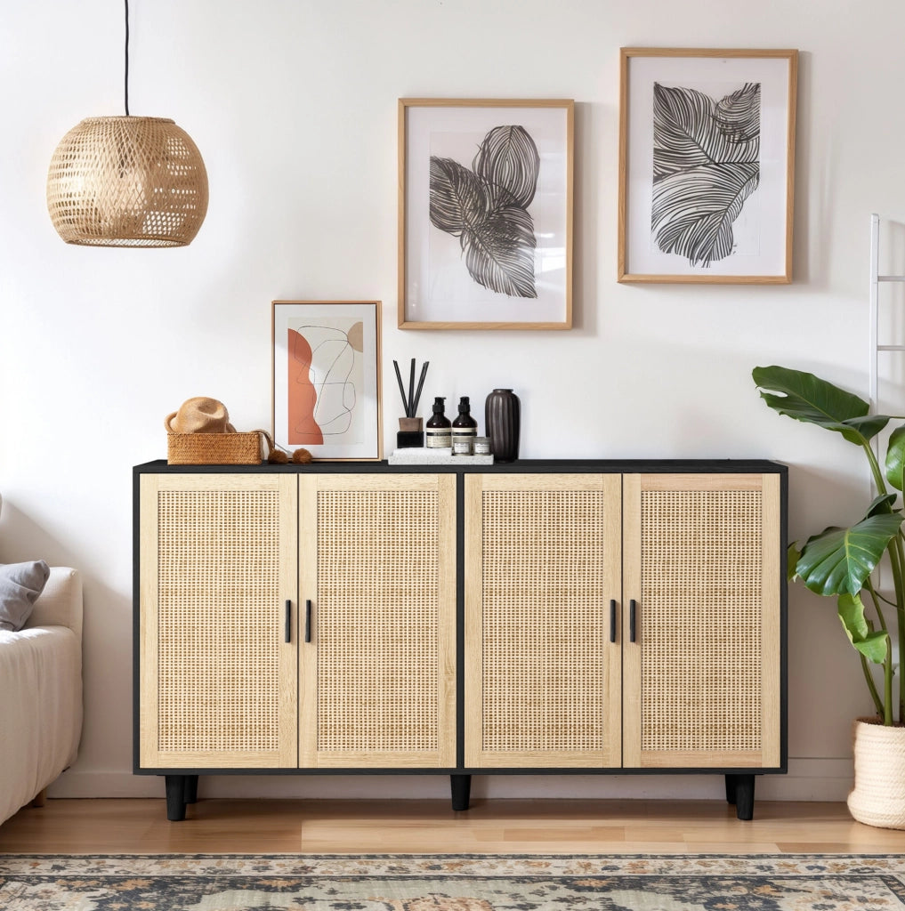Armadio contenitore 4 ante in rattan; 158 x 40 x 88 cm; nero