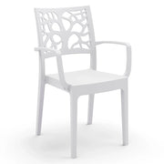 Sedia con braccioli in polipropilene TETI, impilabile, resistente ai raggi UV, design moderno, ideale per ambienti interni ed esterni, colore Bianco