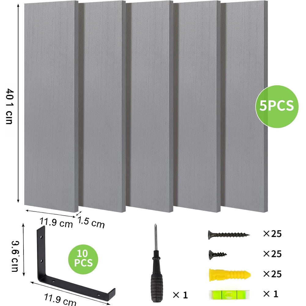 Set 5 Mensole da Parete 40x12x1,5 cm Scaffali da Muro con Staffe in Metallo Grigio