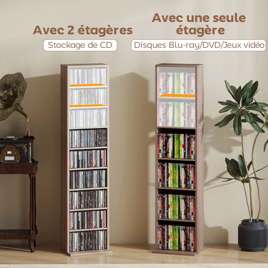 Libreria per CD e DVD ¨C zephmum ¨C 9 compartimenti, 6 ripiani regolabili, 33x24x140 cm, legno naturale
