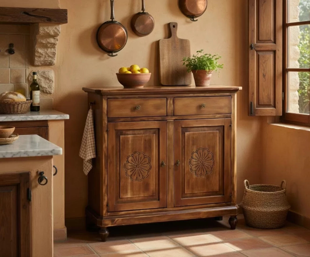 Madia credenza 2 porte in legno shabby chic noce consumato 104x43x98 - Mobili 2G