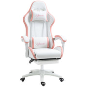 Sedia da Gaming con Altezza Regolabile e Schienale Reclinabile 135°, 65x65x121-129 cm, Bianco e Rosa