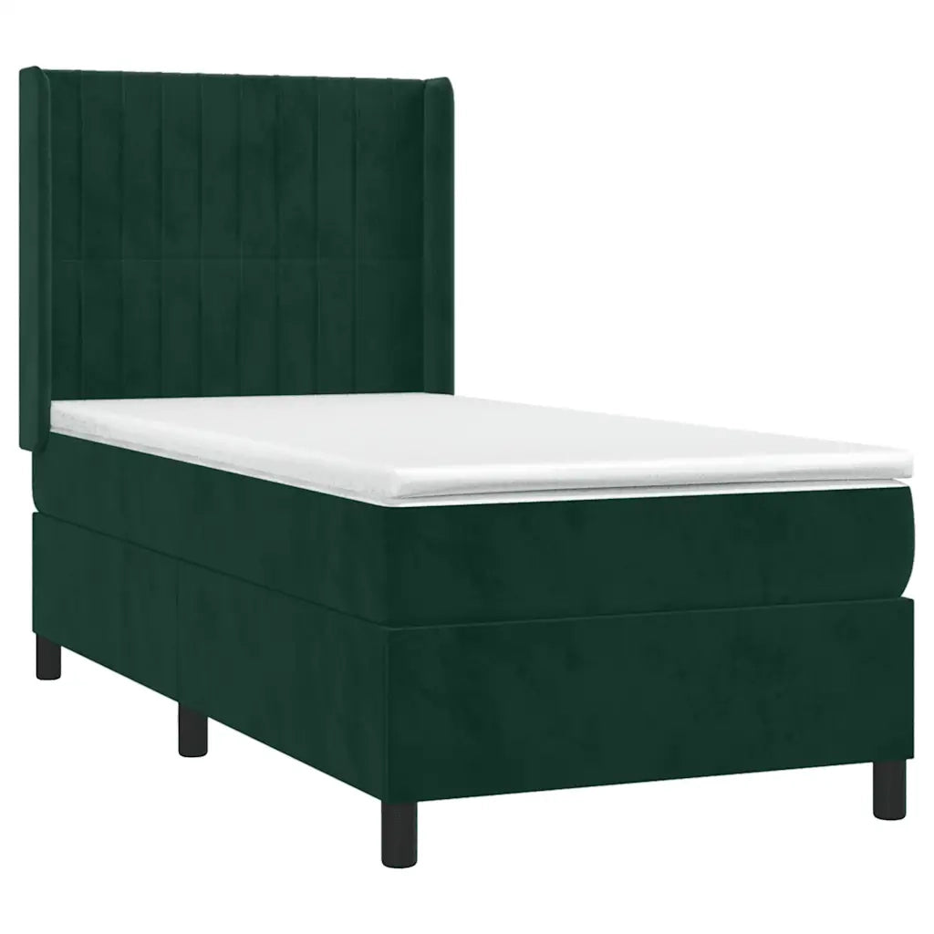 Letto a Molle con Materasso e LED Verde Scuro 90x200cm Velluto 3139664
