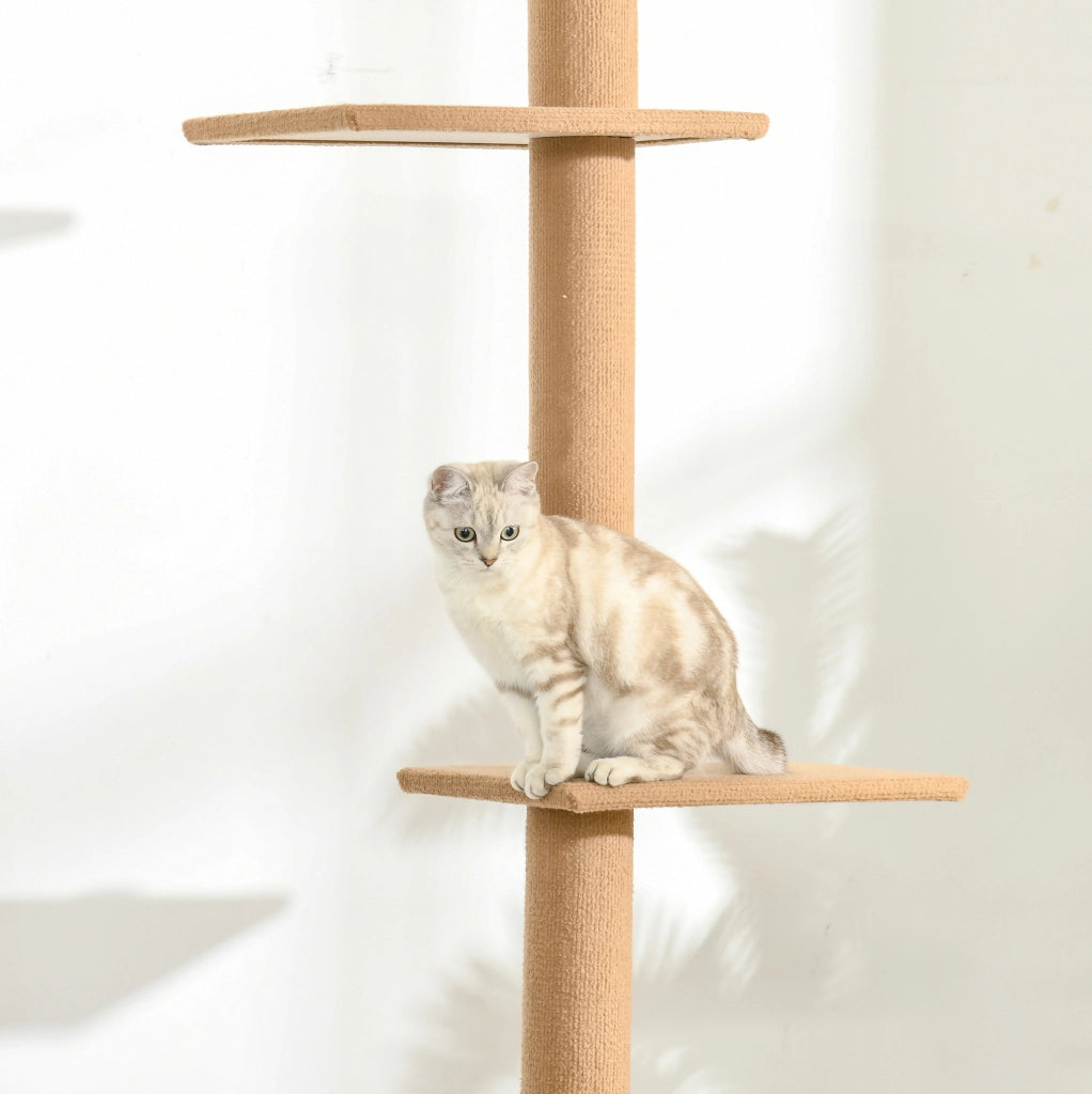 Tiragraffi regolabile da pavimento a soffitto con 4 piattaforme e rivestimento morbido per gatti