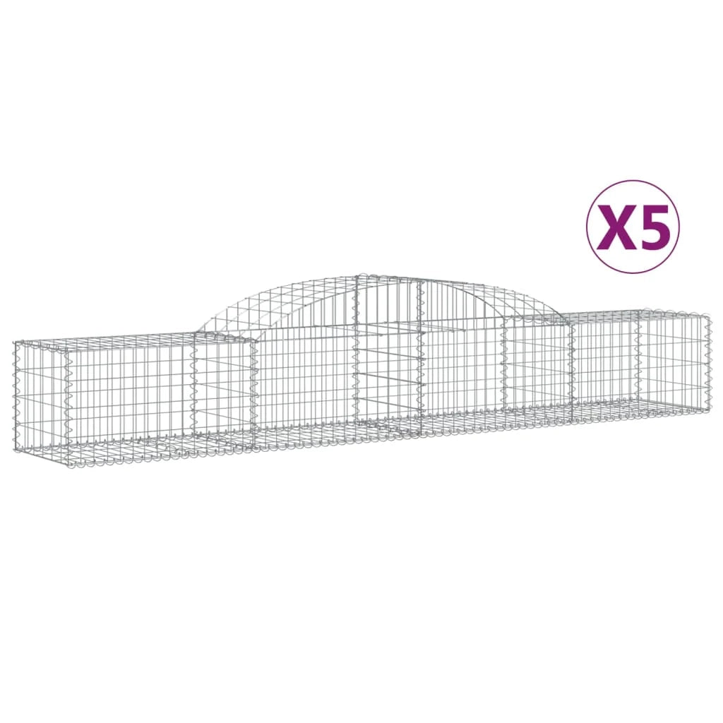 Cestini gabbioni recinzione a gabbia muro di contenimento ad arco 5 pezzi 300 x 50 x 40/60 cm ferro zincato argento 02_0040918