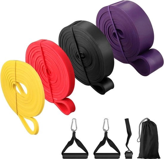 Cinture di Fitness Elastiche con Fissaggio e Maniglie - Bende di Resistenza per Uomini e Donne - Allenamento Calisthenics Yoga