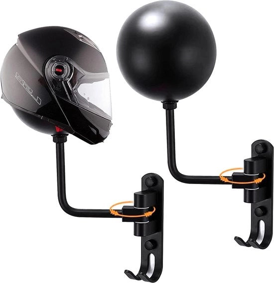 Supporti per Casco per Moto e Bicicletta con Gancio e Supporto Girevole - Montato sulla Parete - 2 pezzi