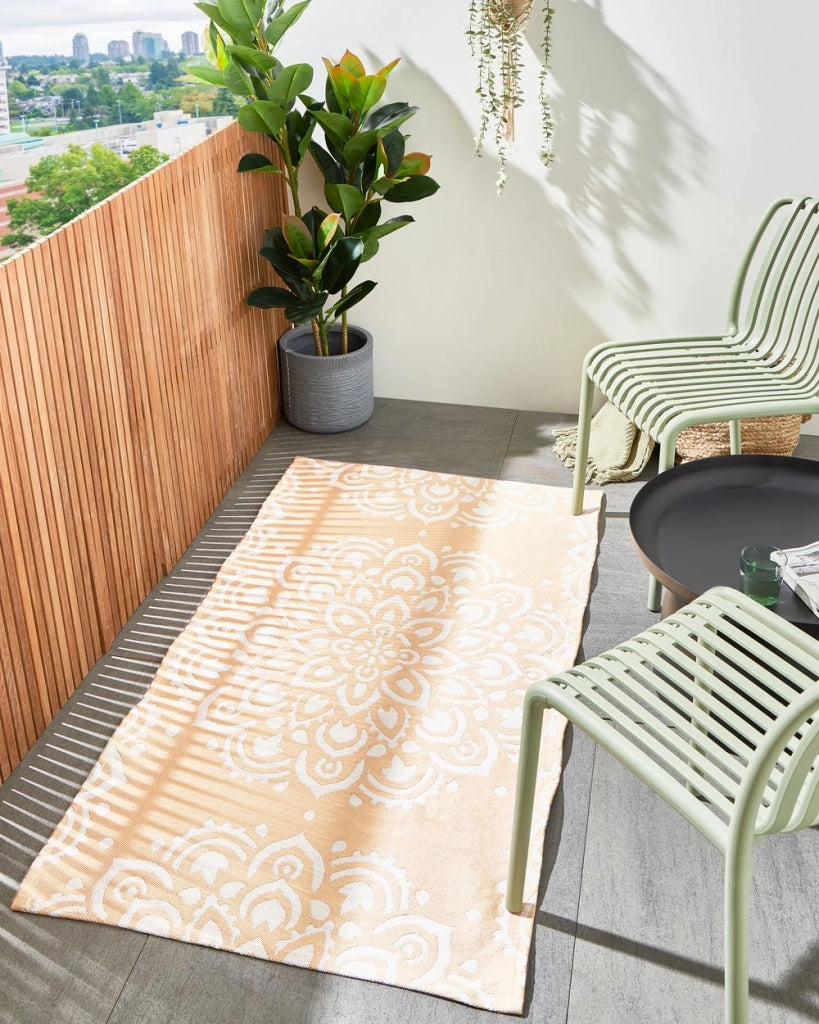 Tappeto Esterni beige Sintetico con Forme Geometriche 80 x 150 cm motivo geometrico moderno balcone patio