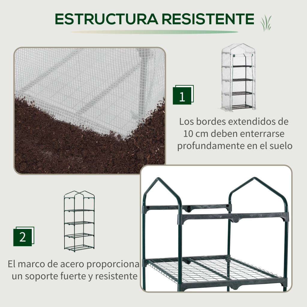 Serra da Giardino con 4 Ripiani e Copertura in PE 140g/m2 ¨C zephmum ¨C 70x50x160 cm Bianco