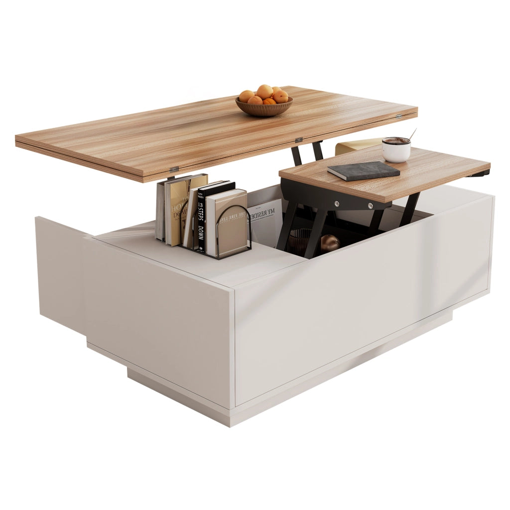 Tavolino da caffè con 2 ante e doppio piano alzabile - per soggiorno - 100×50×55.5 cm - bianco