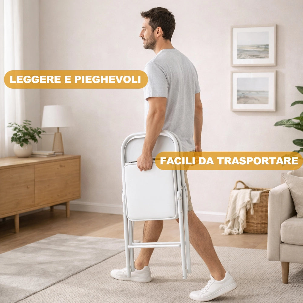 Set 4 Sedie Bianche in Metallo e Seduta in Ecopelle Imbottita Sedia Ergonomica