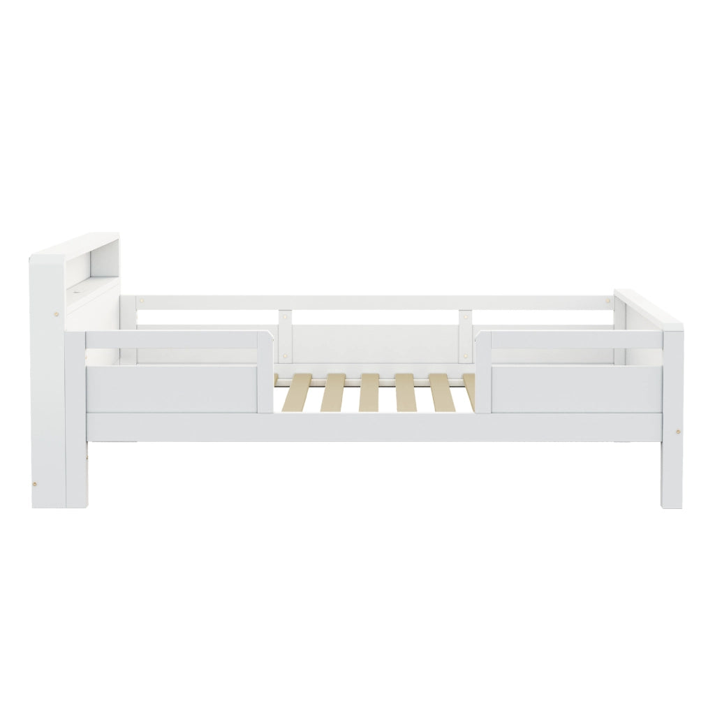 OKWISH Letto Bambino 90×200 cm, Letto Singolo con USB, Tipo C e Luce LED, Testiera con Mensola, senza Materasso, Bianco