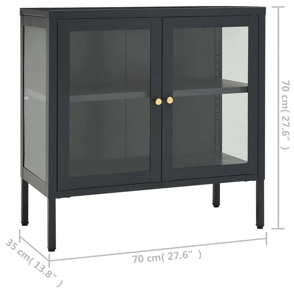 Buffet credenza cassettiera armadio mobile contenitore organizer per cucina soggiorno salotto 70 x 35 x 70 cm acciaio e vetro antracite 02_0029709