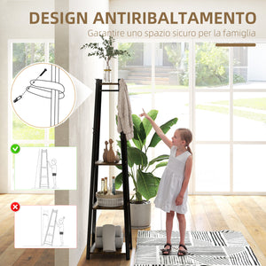 Appendiabiti da Terra 34x34x170 cm con 8 Ganci e 4 Ripiani in MDF Marrone