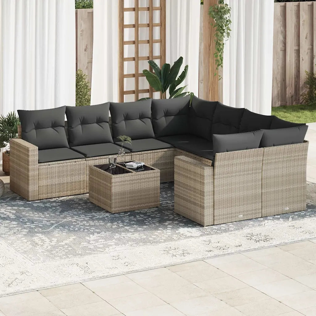 Set Divano da Giardino 9pz con Cuscini Grigio Chiaro Polyrattan 3251099