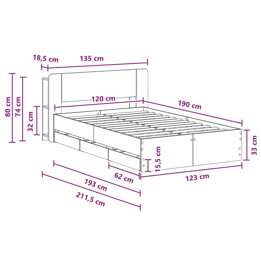 Telaio del letto con storage Rovere Fumo 120 x 190 cm