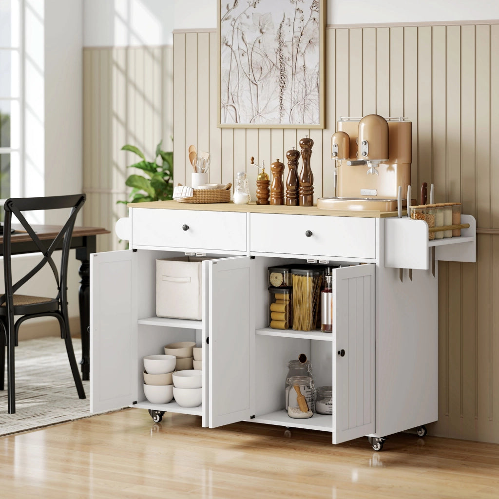 Isola cucina mobile con cassetti e ante ¨C zephmum ¨C Bianco MDF 120x60x90