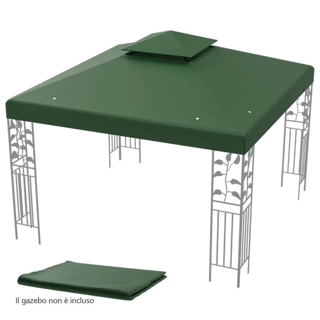 Copertura di ricambio per gazebo a 2 livelli da 300x300cm, Tettoia con fibbie in alluminio e chiusure a strappo Verde scuro-Gazebo