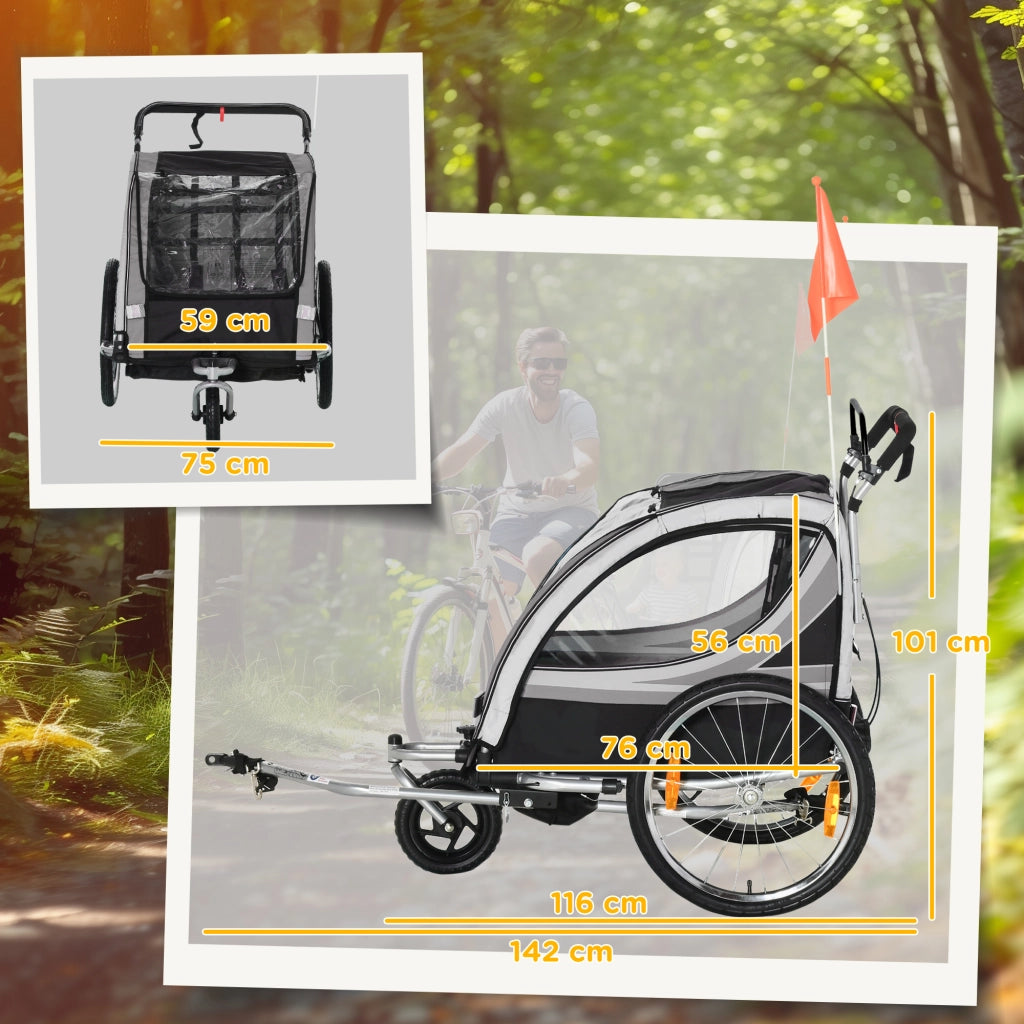 Carrello per bambini, passeggino, con freni, pieghevole, per 2 bambini ¨C zephmum ¨C Grigio/Nero