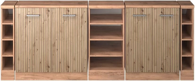 Set di mobili sottotetto Rion, Rovere artigianale, 210 cm Set di 5 carcasse armadio profondità 60 cm, adatto per il salvaspazio sotto tetti spioventi