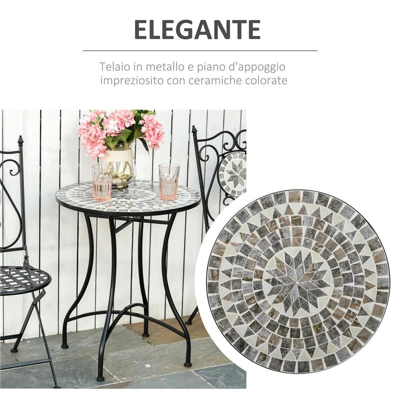 TAVOLINO DA GIARDINO IN METALLO E CERAMICA 60 X 71 CM NERO