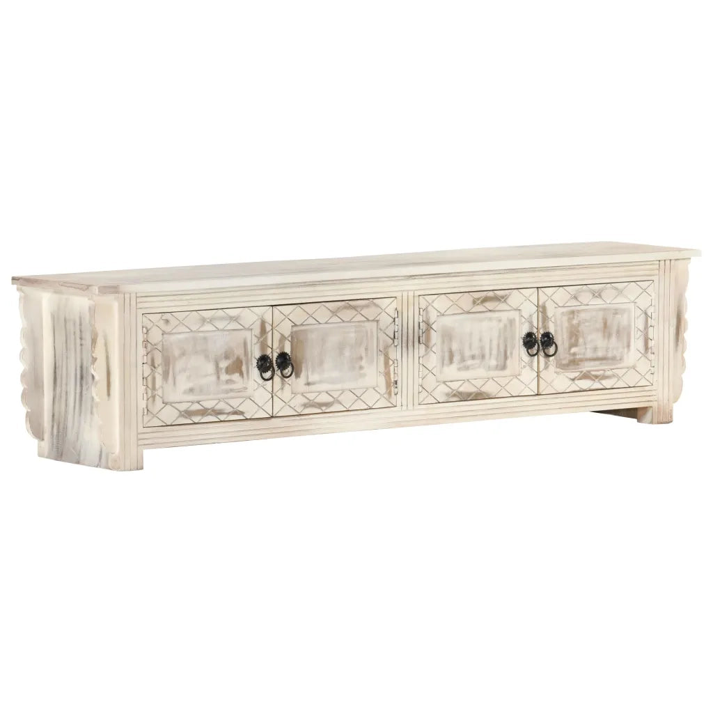 Mobile Porta TV Bianco 140x30x35 cm in Legno Massello di Mango