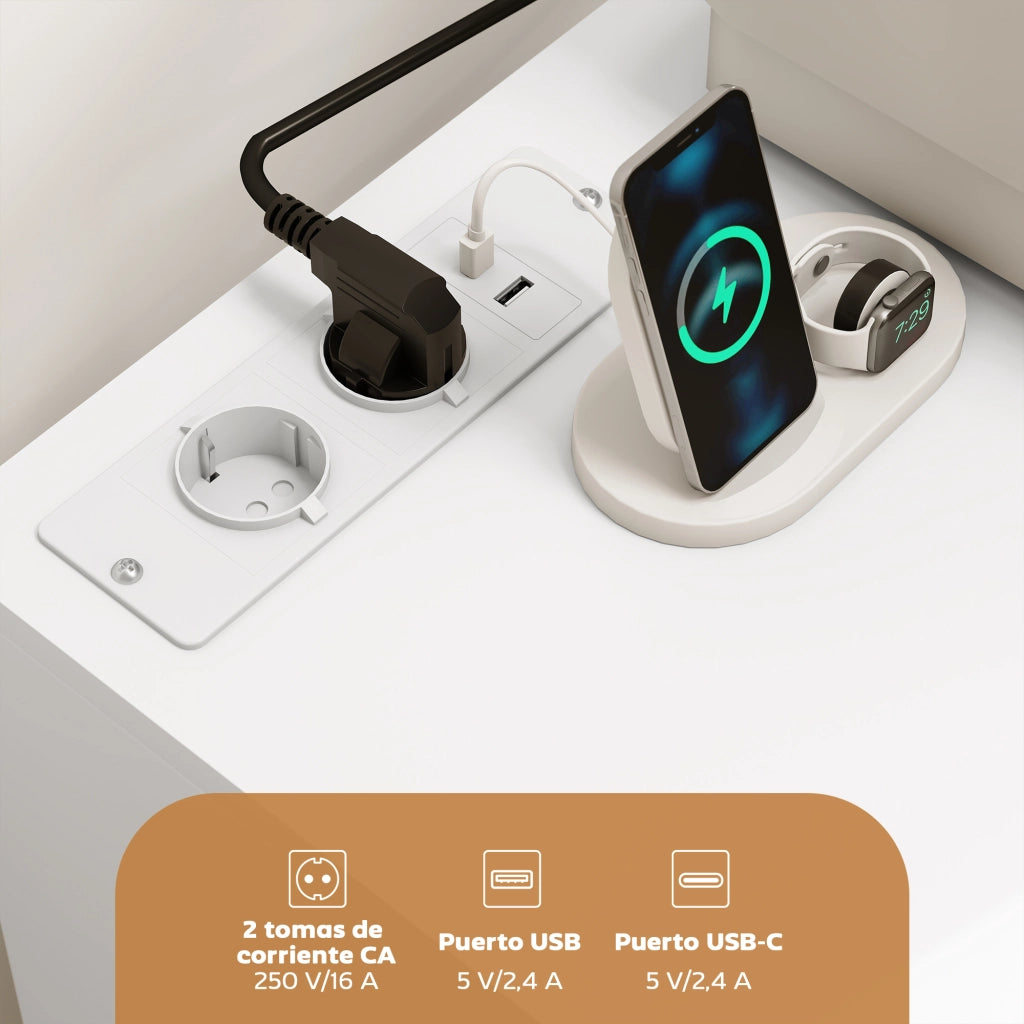Scrivania con cassetti e ruote ¨C zephmum ¨C 5 cassetti, USB, bianco