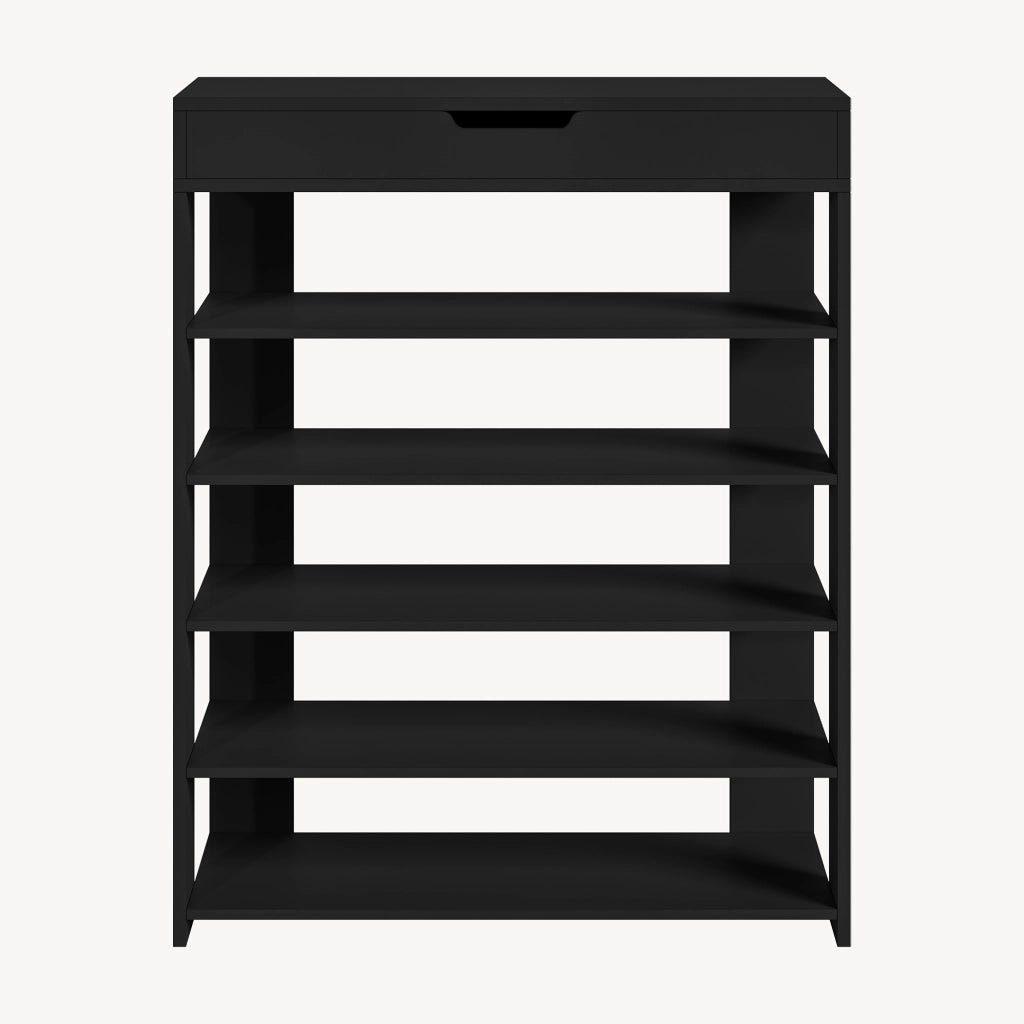 Scarpiera Boppeelo Scaffale a 5 Ripiani e Cassetto 94 x 75 x 30 cm - Nero [en.casa]