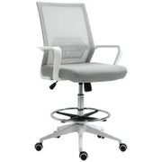 Sedia da Ufficio, Poltrona da Ufficio, Altezza Regolabile, Sgabello da Ufficio Girevole 360°, 64L x 59P x 104-124H cm, Grigio e Bianco