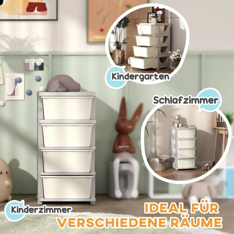 Cassettiera per bambini con 4 cassetti, plastica, 37×37×76 cm