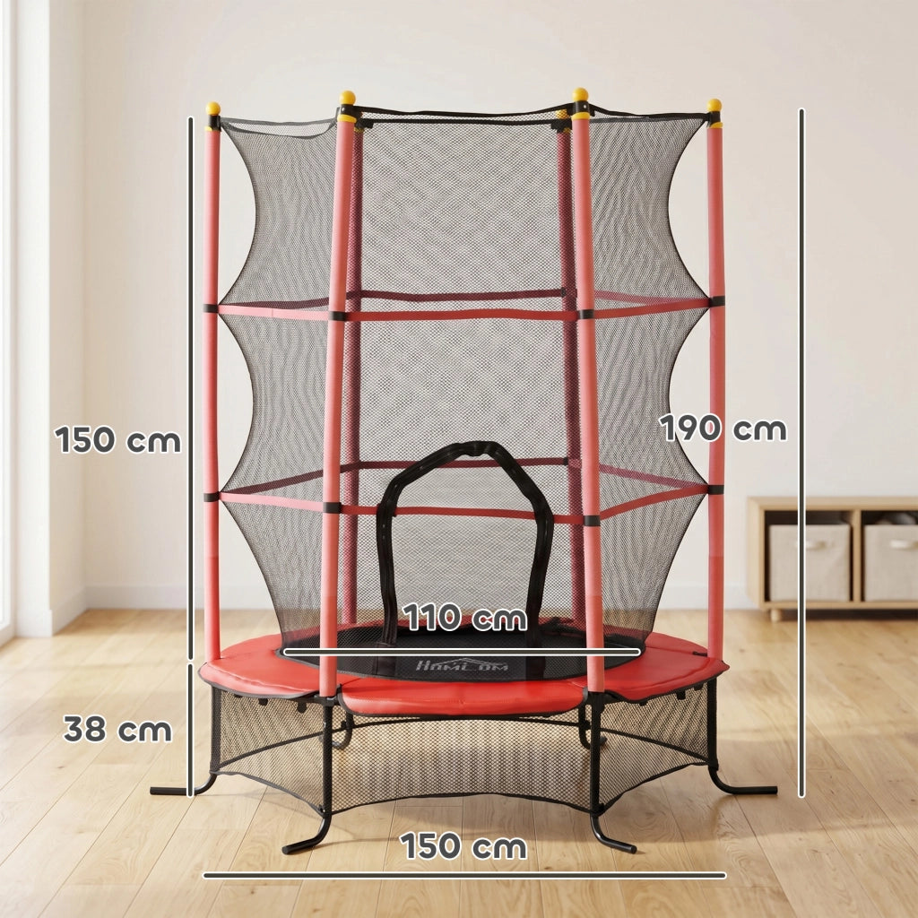 Trampolino per bambini ¨C zephmum ¨C ?163 cm, rete di sicurezza, interno ed esterno, 50 kg, rosso