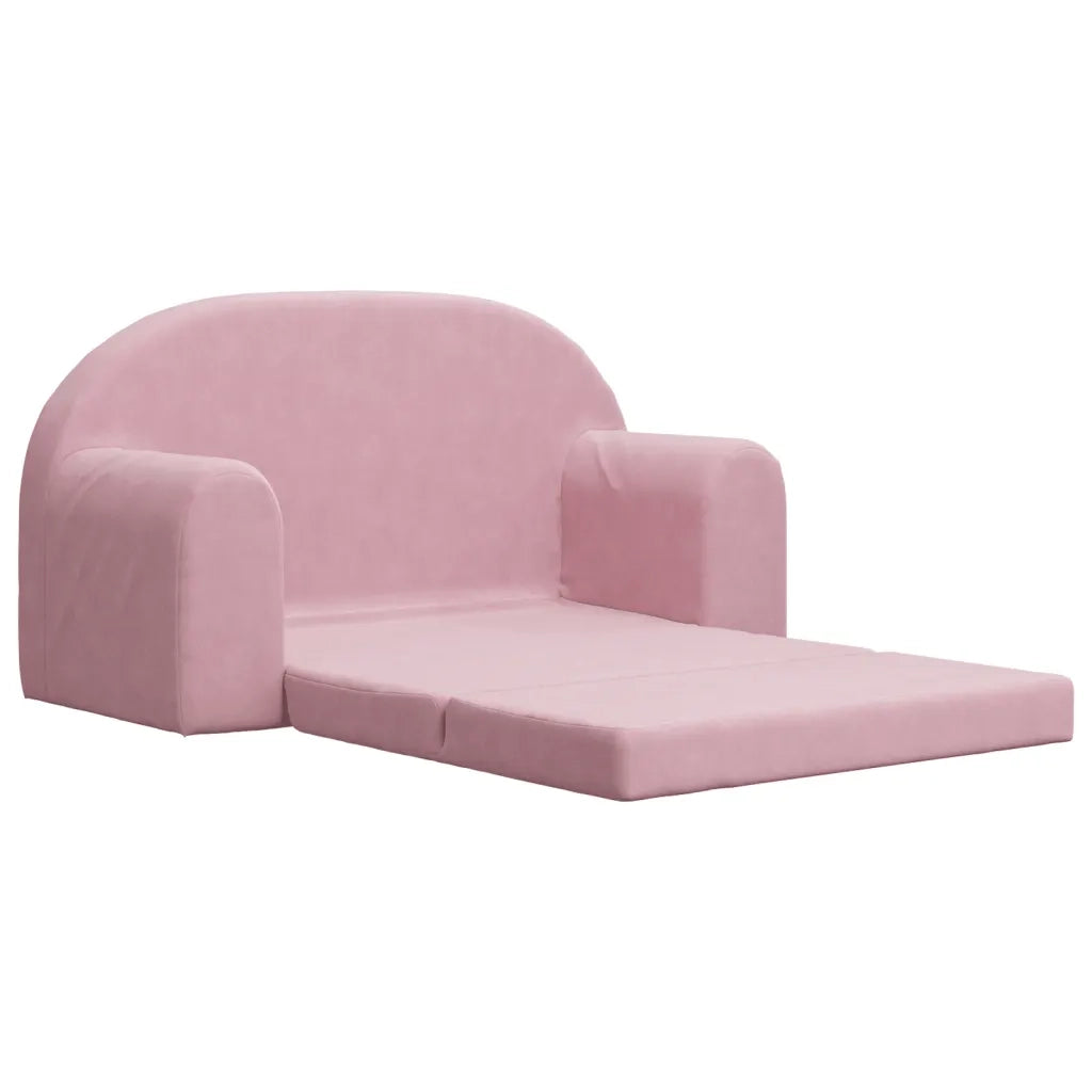 Divano Letto per Bambini a 2 Posti Rosa in Morbido Peluche 357027