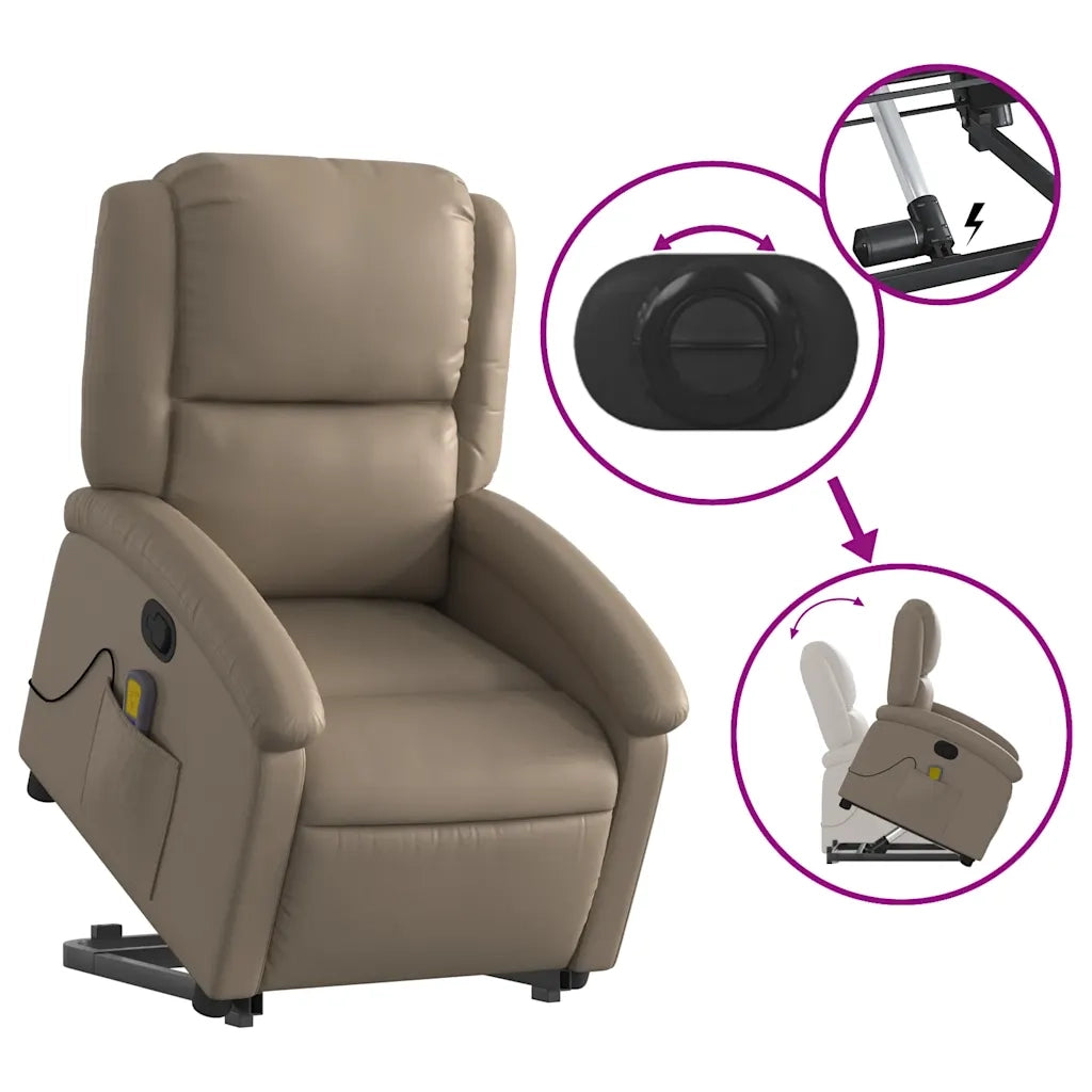 Poltrona Alzapersone Massaggi Reclinabile Cappuccino Similpelle