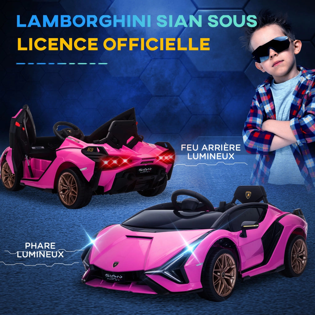 Auto elettrica Lamborghini Sian per Bambini ¨C zephmum ¨C 12V 5Km/h con Telecomando Rosa