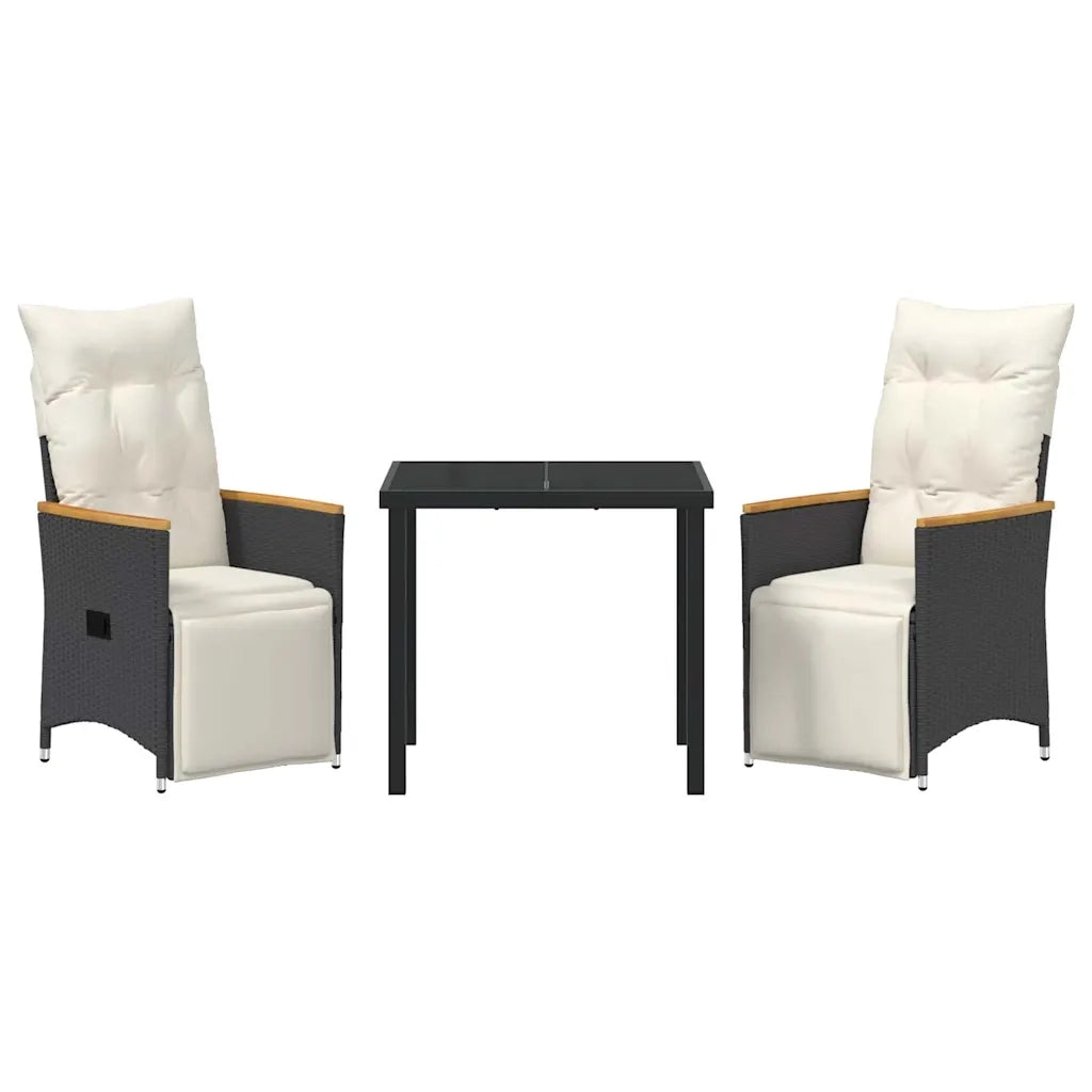 Set da Pranzo per Giardino con cuscino 3 pcs Nero polyrattan