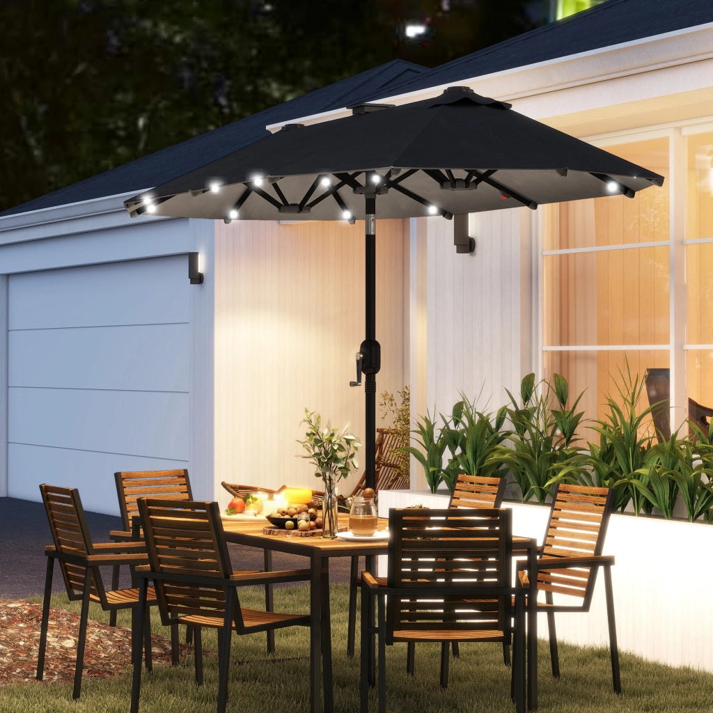 Ombrellone doppio inclinabile con pannello solare e LED ¨C zephmum ¨C grigio, acciaio, 292x150x218 cm