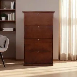 Scarpiera in legno noce scuro 4 ante con pomelli ad anello