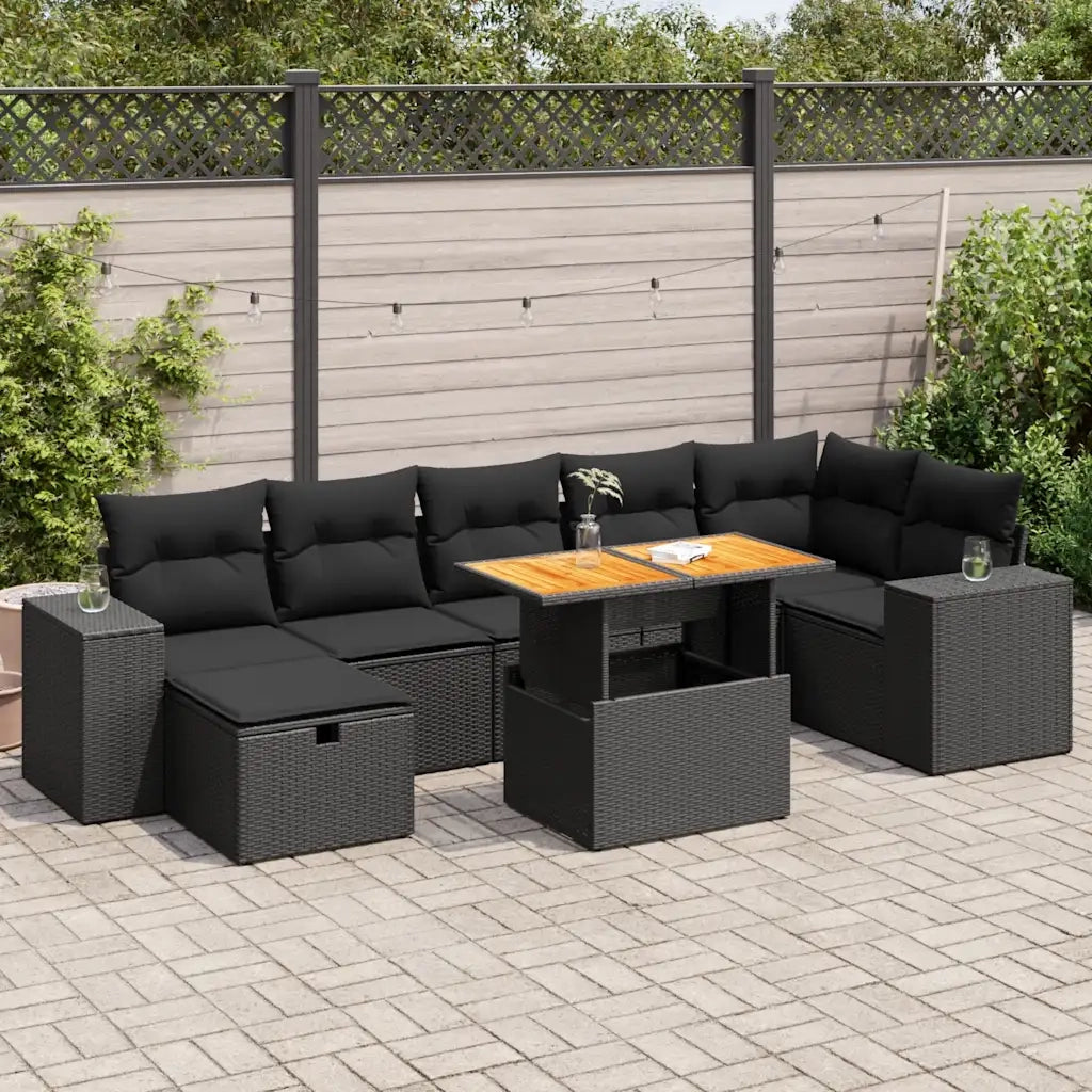 Set Divani da Giardino 5 pz con Cuscini Nero Polyrattan Acacia