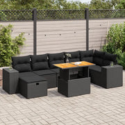 Set Divani da Giardino 5 pz con Cuscini Nero Polyrattan Acacia