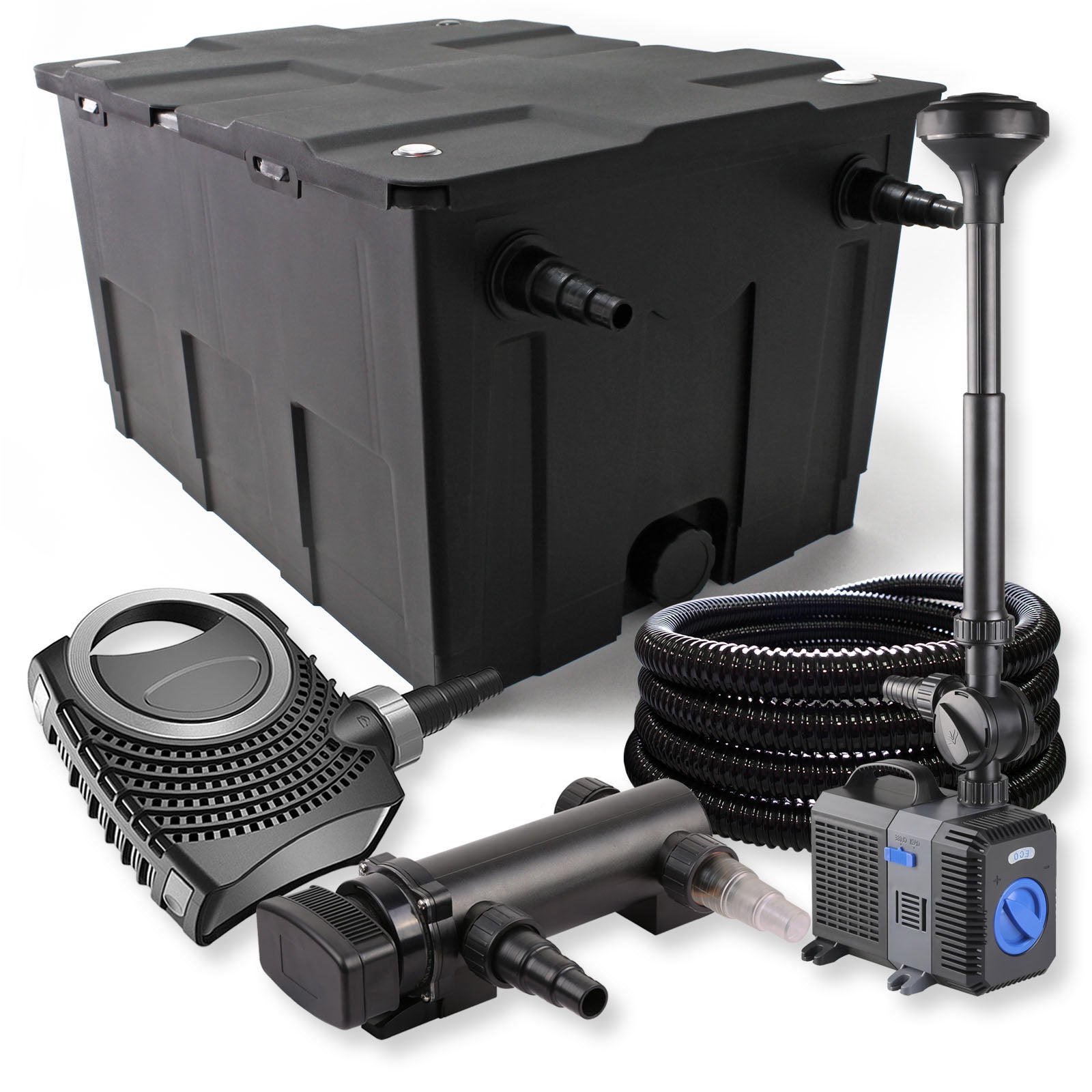 Set Filtro a 1 camera 60000l Chiarificatore UVC 18W Pompa NEO8000 70W Tubo Fontana