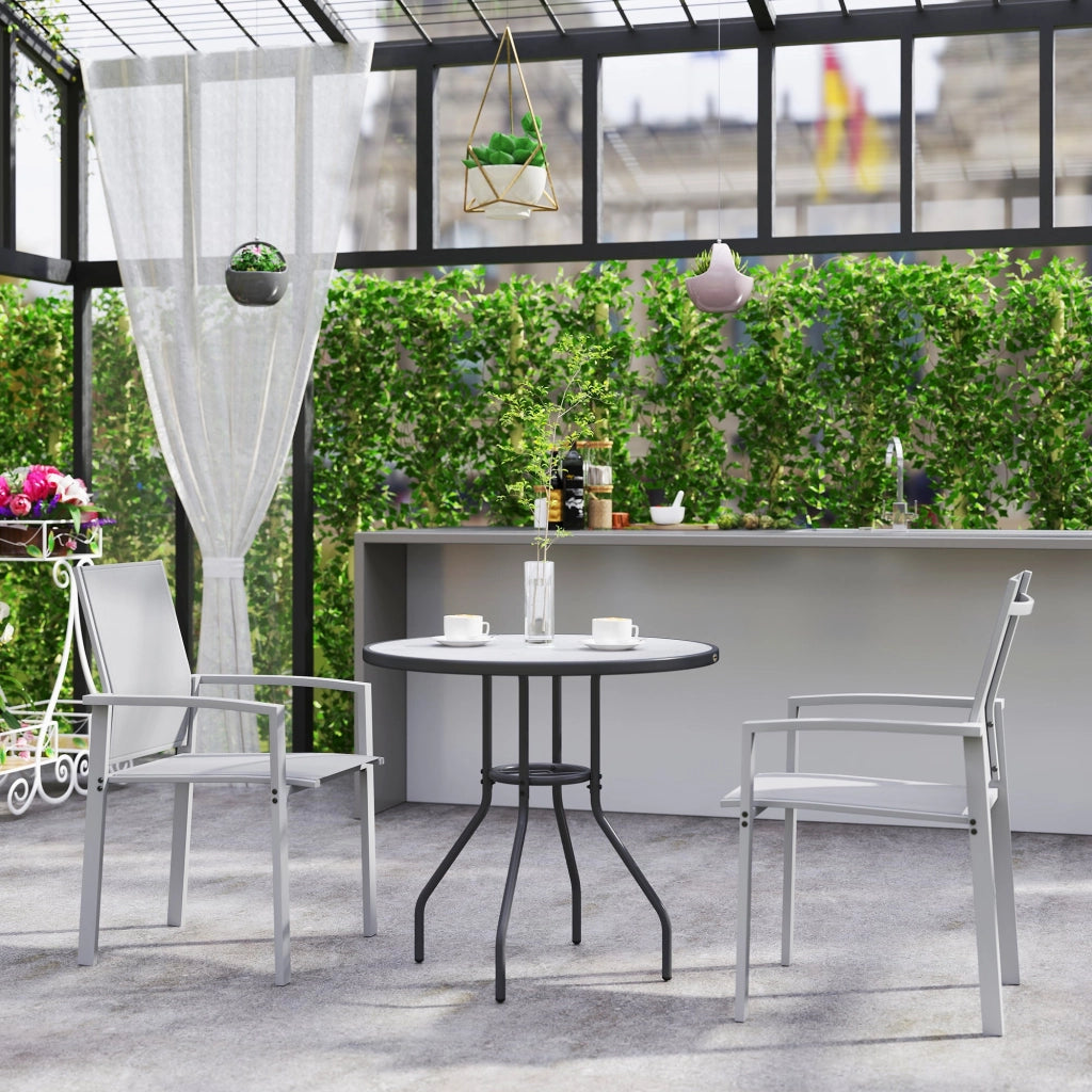 Set 2 Sedie da Giardino Impilabili 56x58x89 cm in Acciaio e Textilene Grigio Chiaro